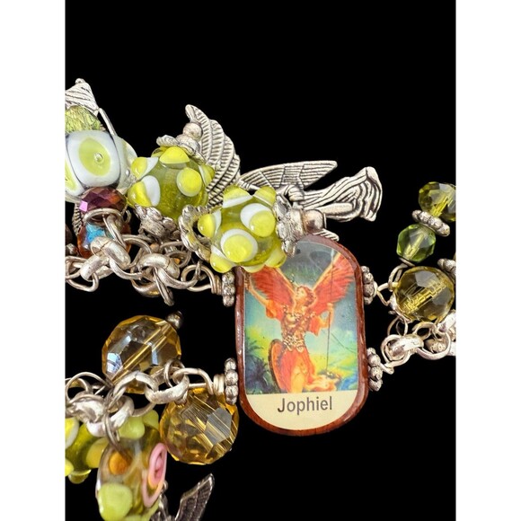 Vintage Religious Charm Chunky Bracelet – Archangels & Saint Icons – Glass Beads - Picture 7 of 14
